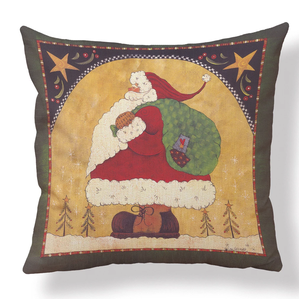 

Merry Christmas Santa Claus Dog Letter Cushion Cover Xmas Ambience Square Decorative Throw Pillow Case Sofa Home Decor almofadas