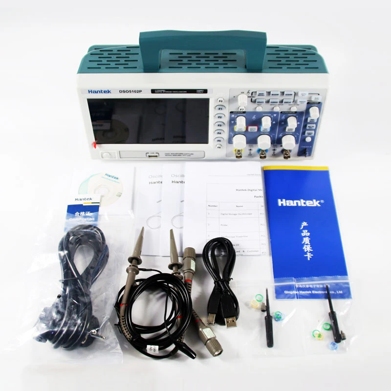 

Hantek DSO5102P Digital Oscilloscope Portable 100MHz 2Channels 1GSas Record Length 40K USB LCD Handheld Osciloscopio 7 Inch