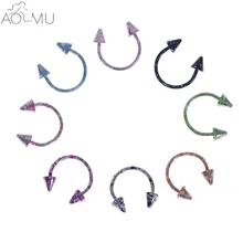 AOMU 8 шт./компл. 16G 18G Титан анодированный Сталь Спайк Подкова Нос Кольца для пирсинга перегородки губ серьги на Козелок, ювелирное изделие для тела