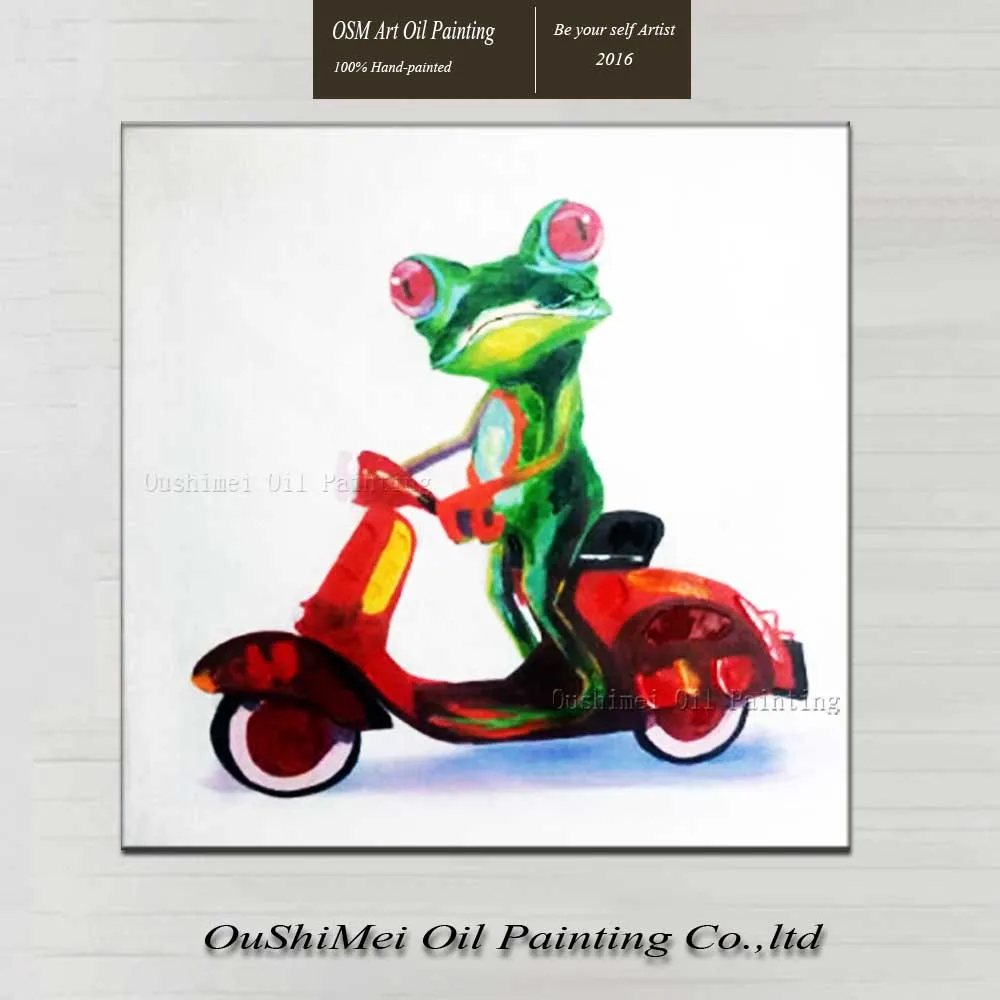 

Hand Painted Ride A Bike Frog Oil Painting On Canvas Wall Pictures For Living Room Decor Handmade Abstract Animals Paintings