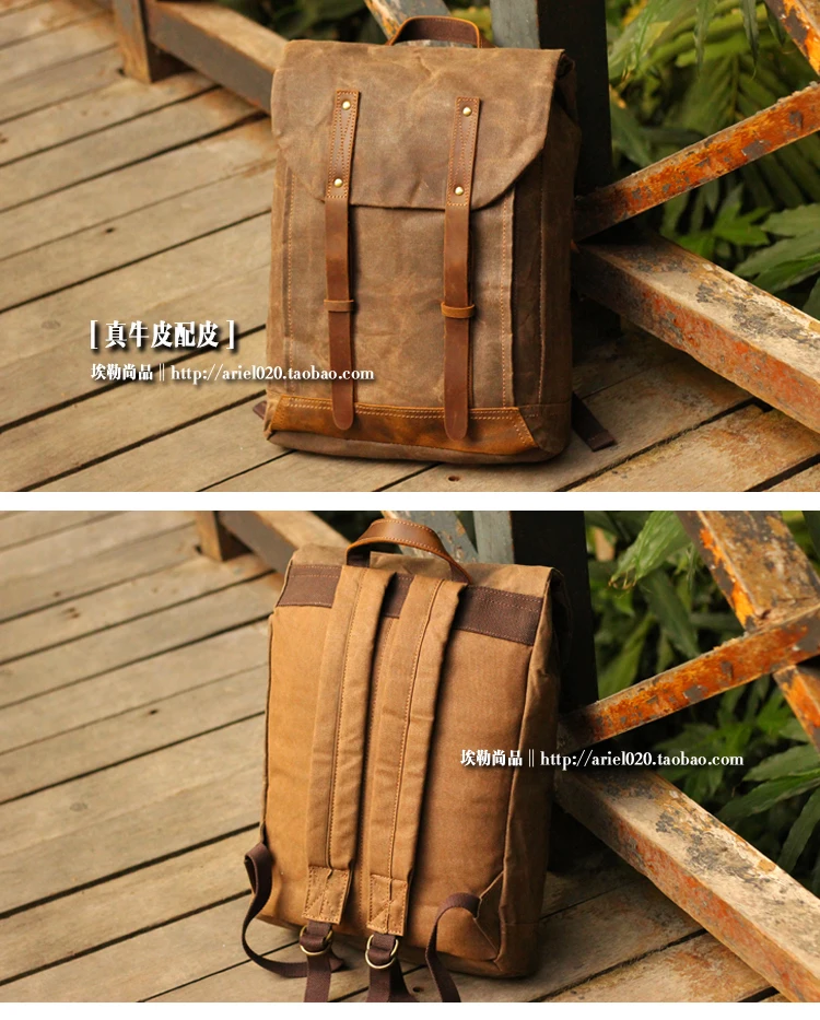 Масло воск холст ретро мужчины сумка личности мужская's дюймовый ноутбук рюкзак холст с Crazy Horse кожа компьютер B