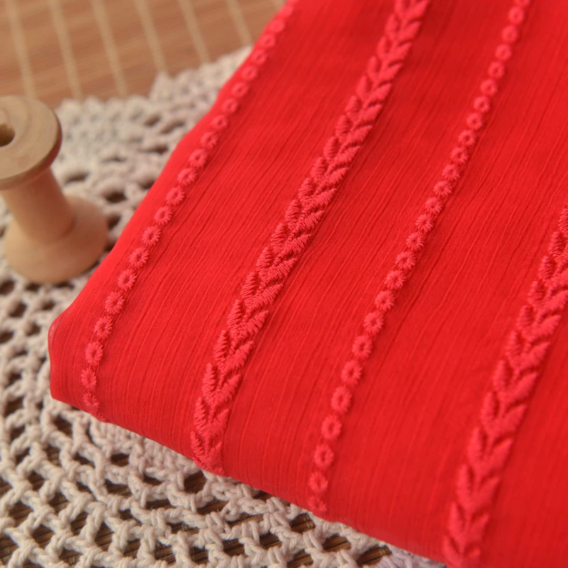 Три Красные Вышитые шифоновые ткани с тканью для свадебных платьев, ткань с блестками