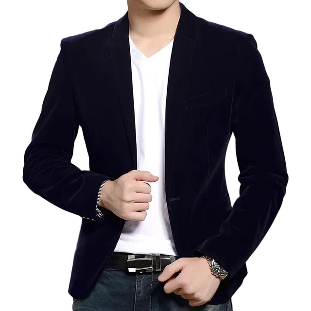 2016 New Arrival Blazer Men Autumn Winter Fashion Black Mens Single