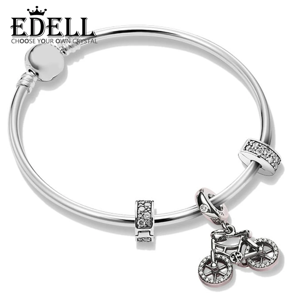 

EDELL 100% 925 Sterling Silver ZT0261 Commemorative Moments Spring Strings Gift Bracelet Set Bicycle Hanging Glamour Jewelry
