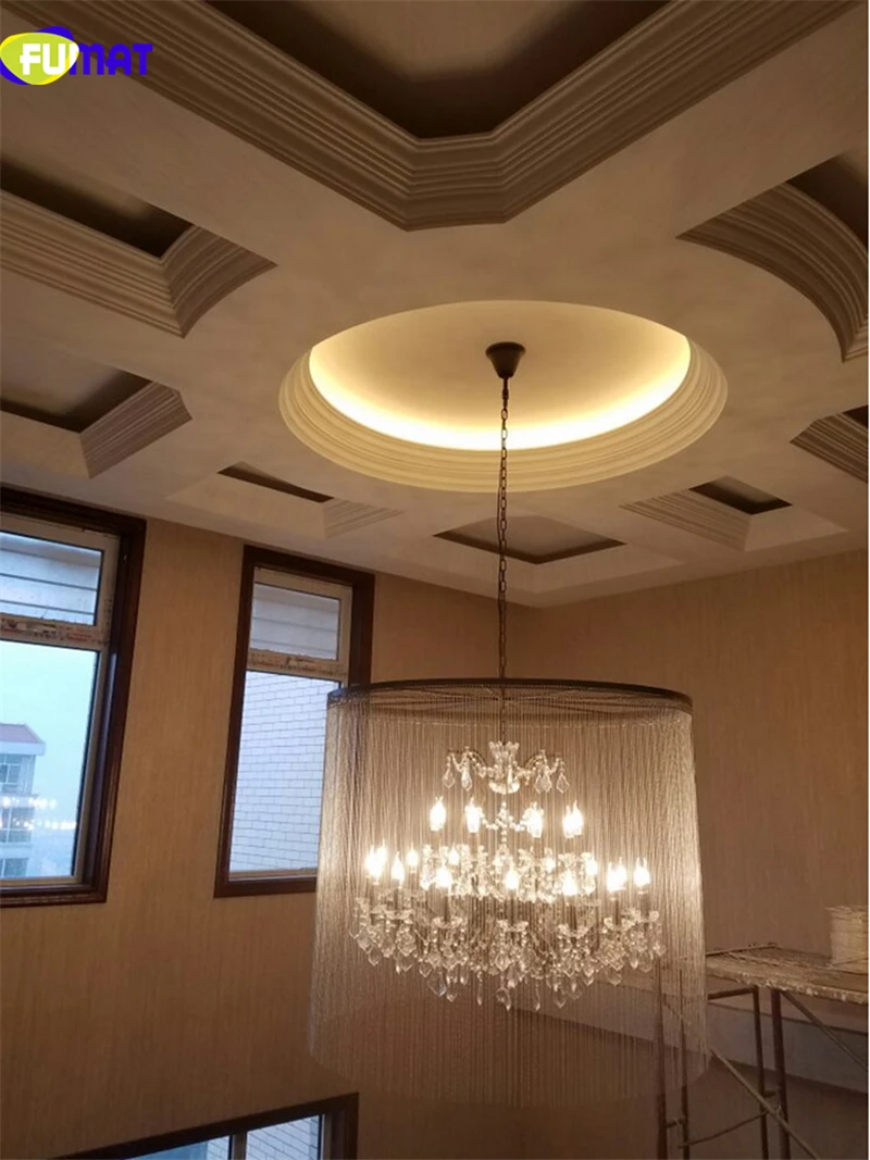 FUMAT RH Style Crystal America Retro Villa Chandeliers Lamps Waterfall Art Frame Living Dinning Study Room Hanging Light Fixture 9