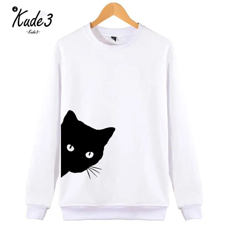  Cat Looking Out Side Print Women Sweatshirts Casual Hoodies For Lady Girl Funny Hipster Jumper Drop