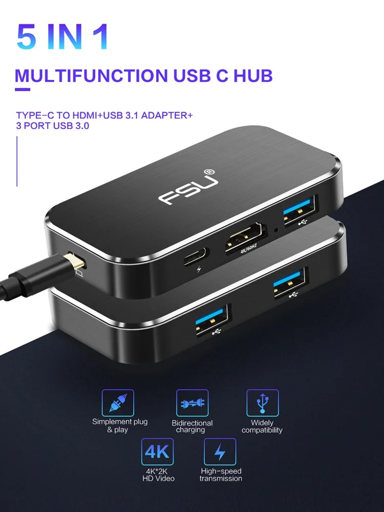 Док-станция концентратор USB 3,0 type C 3. 1 концентратор Thunderbolt 3 до 4K 60Hz HDMI адаптер tipo c порт доставки питания PD 100W сплиттер