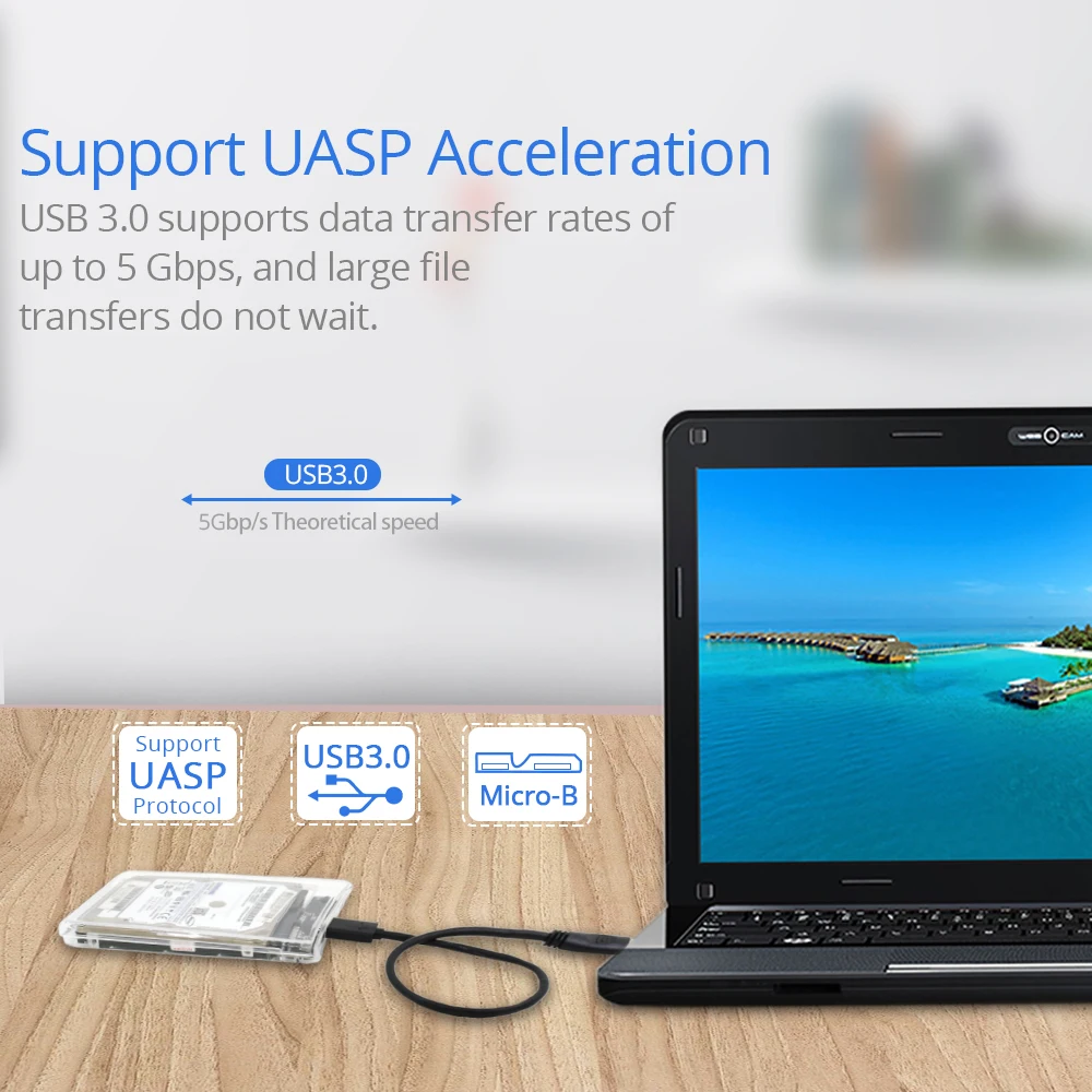 ORICO 2.5/"Transparent USB3.0 to Sata 3.0 HDD Case Tool Free 5Gbp Drive Enclosure