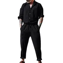 Мужские комбинезоны с длинным рукавом, одноцветные, с карманами, на пуговицах, комбинезоны, рабочие, повседневные, комбинезоны размера плюс