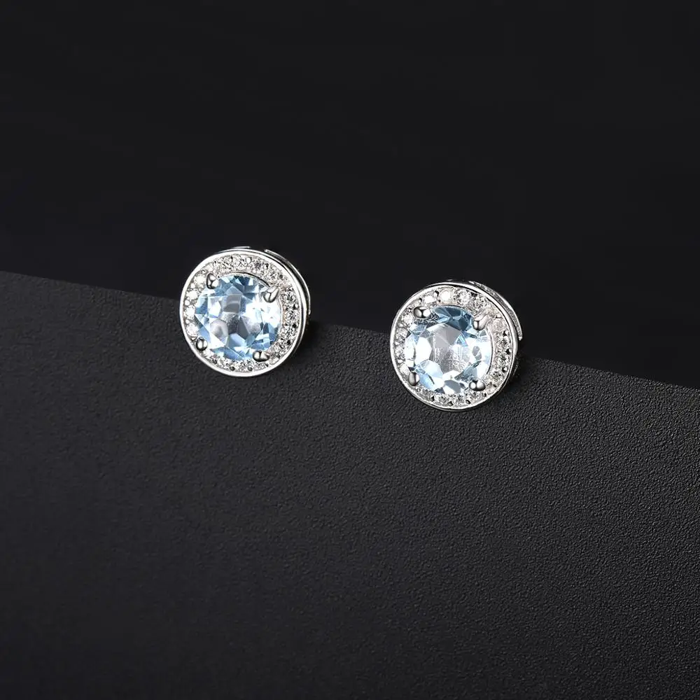 Hutang круглые серьги сделаны с 1.88ct натуральный драгоценный камень Небесно голубой топаз Твердые 925 пробы серебряные ювелирные изделия для женщин подарок