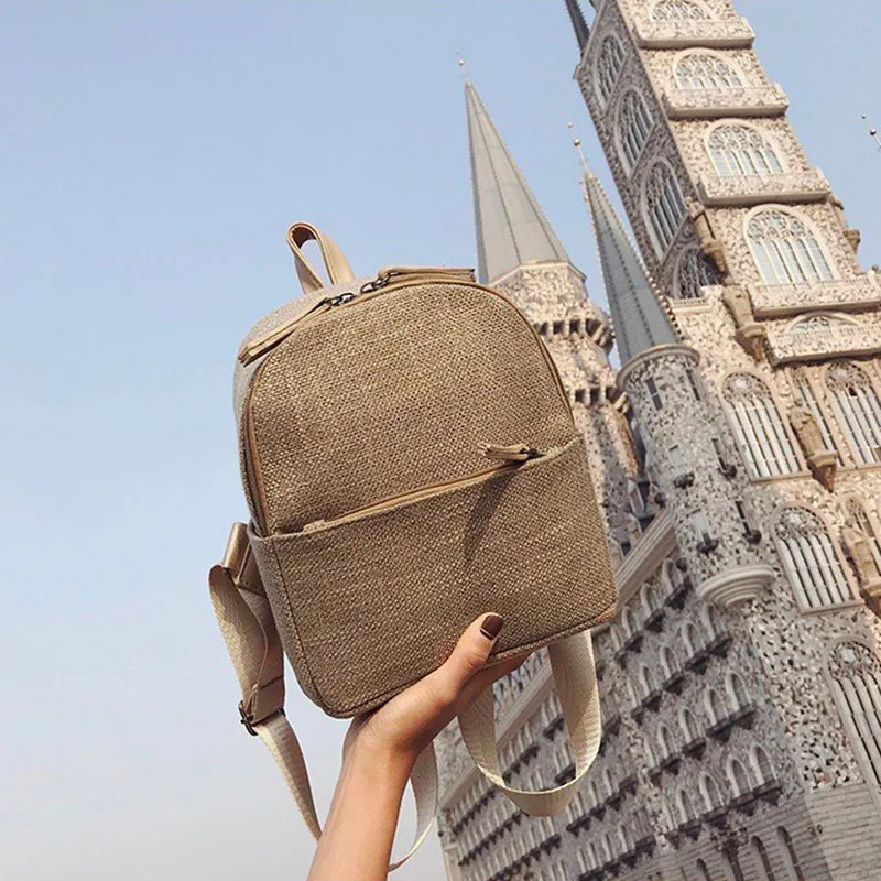 New Women Fahsion Canvas Backpacks Student Travel Female Casual Shoulder Bags Lady Weave Mochila Holiday Knit Back Pack BP3015 (9)