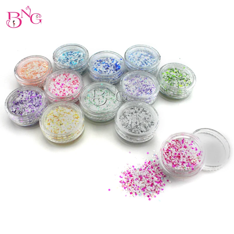 

BNG 12 Colors/lot 3D Nail Glitter Decoration Christmas Snowflake Hexagon Sequin Powder Shining Flakes Design Nail DIY Tools