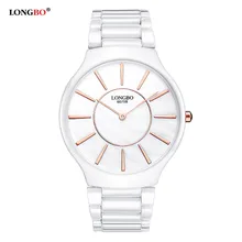 LONGBO Nouvelle Mode Femmes Montres Pur Blanc Céramique Bracelet Super Mince Élégant Cadran De Luxe Robe Montre Dames Quartz Montre-Bracelet