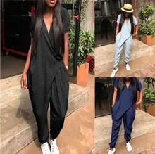 Women Button Pocket Decor Ladies Bandage Jumpsuits Sexy Deep V Short Sleeve Solid Color Regular Jumpsuits Women Button Pocket Decor Ladies Bandage Jumpsuits Sexy Deep V Short Sleeve Solid Color Regular Jumpsuits