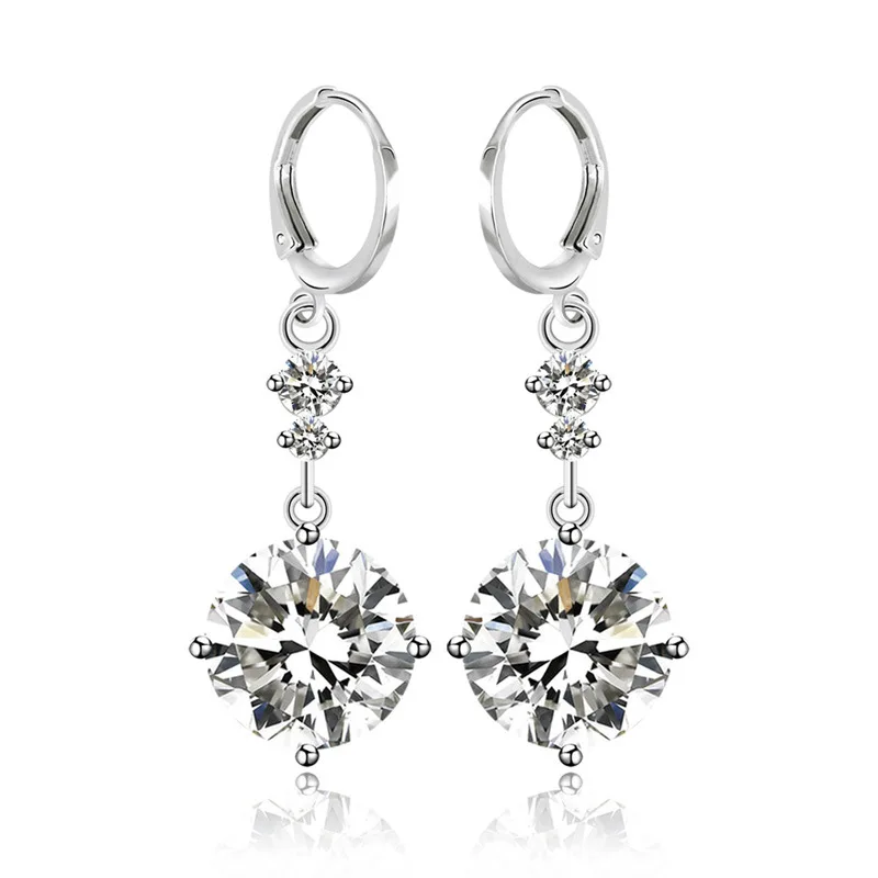 Модное высококачественное серебряное Цвет Серги-Обручи из циркония серьги маленькие серьги с украшением в виде кристаллов круглый длинные серьги для Для женщин ювелирные изделия
