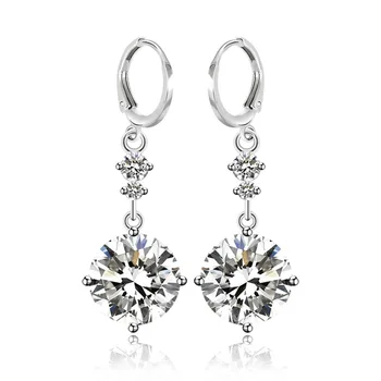 

Trendy High Quality Silver Color Zirconia hoop Dangle small Earrings Crystal Round Long Stud Earrings For Women Jewelry 2019