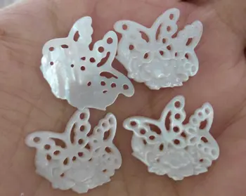 

handmade 12pcs 25mm Genuine MOP Shell ,Animals Double Butterfly Carved white Jewelry Beads connector