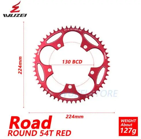 Wuzei 130 BCD круглый дорожный велосипедная Звездочка 50/52/54/56/58/60T сплав звездочка цепной передачи дорожный складной велосипед цепи колеса для Shimano - Цвет: Red 54T