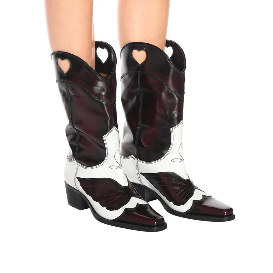 JAWAKYE/Дизайнерские женские сапоги до колена из натуральной кожи; ботинки в байкерском стиле с вышитыми бабочками; крутые ботильоны с острым носком
