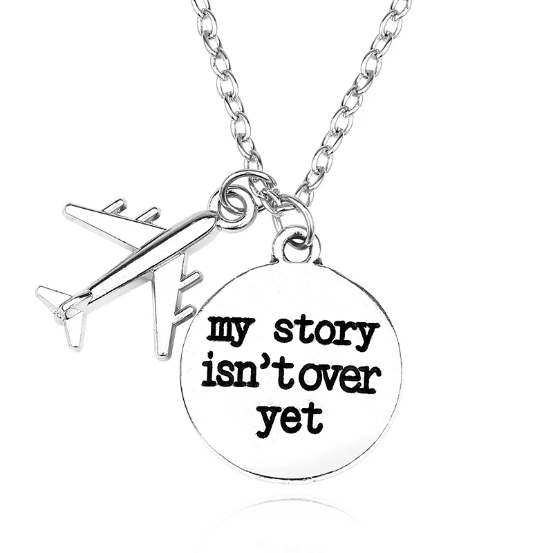 Fashion-Punk-Airplane-Aircraft-Airship-Choker-Necklace-My-Story-Isn-t-Over-Yet-Round-Charm-Pendant