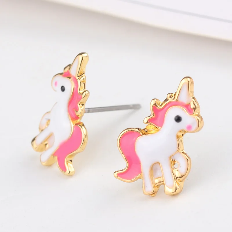 Горячая розовое ожерелье с единорогами серьги Наборы украшений в форме животных мультфильм лошадь Ювелирный Набор для девочек