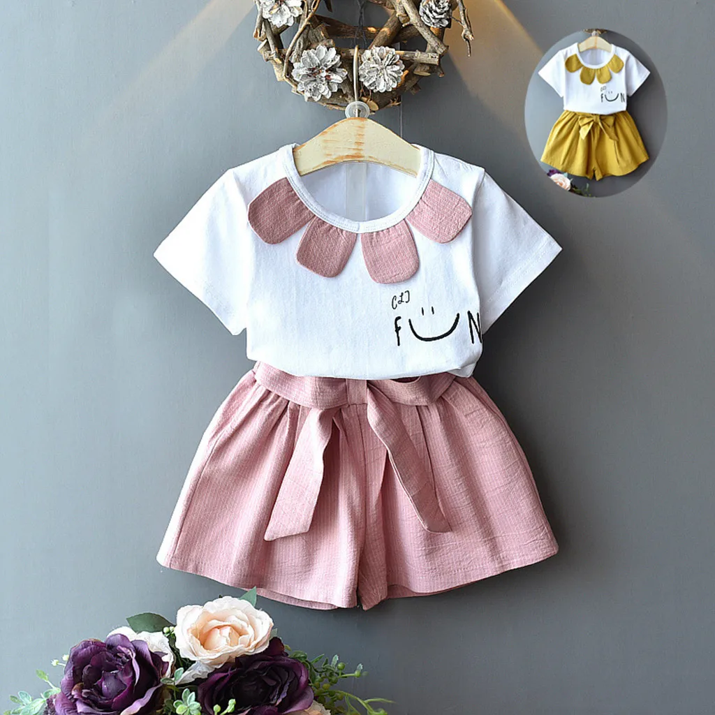 

Toddler Kids Baby Girls Outfits Clothes Smiling Face Print T-Shirt+Shorts 1Set