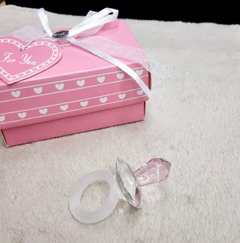 

free shipping 20pcs/lot crystal baby pacifier in pink gift box for baby girl baptism christening birthday party gifts souvenirs