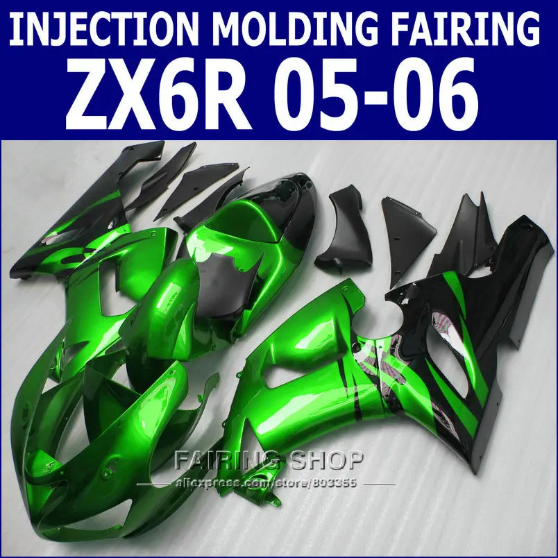 Обтекатели мотоцикла для Kawasaki Ninja ZX6r 05 06 2005 2006 (металлик Зеленый) Боди 100% fit