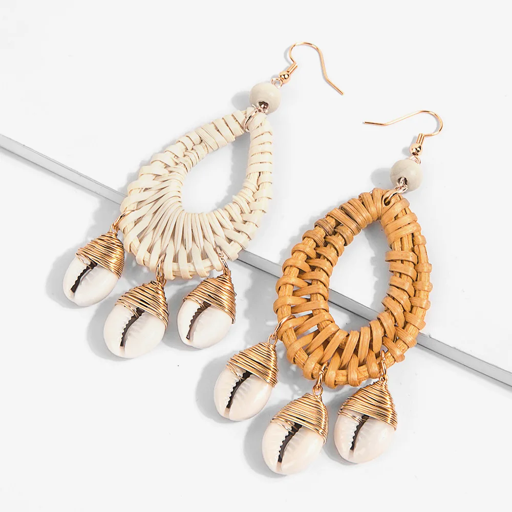 

2019 New Handmade Woven Shell Water Drop Earrings Creative Ocean Style Bohemian Long Dangle Earrings for Women Fashion Jewelry