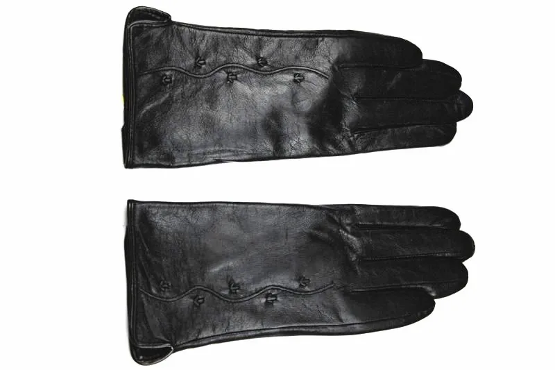Женские кожаные перчатки с бархатной подкладкой, черные зимние теплые перчатки из овчины