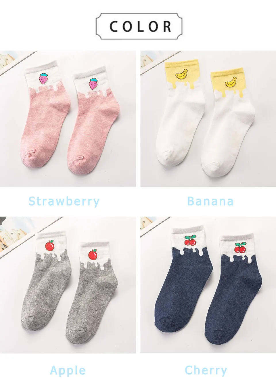 New Product Fresh Cartoon Color Matching Fruit Peach Strawberry Cherry Lady Tube Fashion Cotton Sock Sweet Casual Female Socks (4)