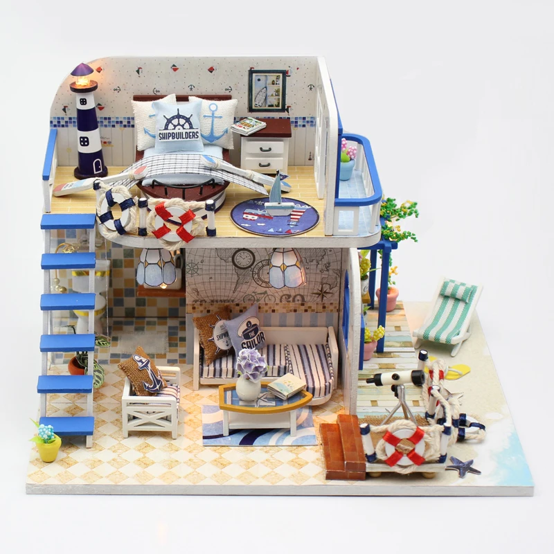

DIY Model Doll House Casa Miniature Dollhouse with Furnitures LED 3D Wooden House Toys For Children Gift Handmade Crafts M032 #E