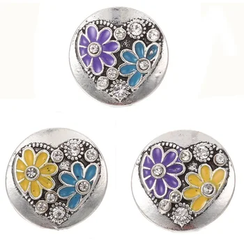 

10pcs/lot Flower Loveheart Gold Snap Jewelry Rhinestone Metal Snap fit Charm 18mm Snap Buttons Bracelet Bangle Jewelry Accessory
