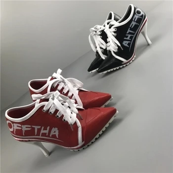 

2018 New Arrival Tide Korean Version Monogrammed Pumps Shoes Women Lace-Up High heel 7.5CM Cross-tied Pointed Lady's Shoes Pump