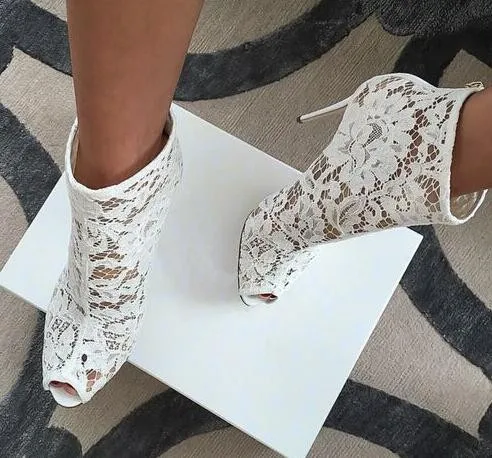 

Newest Ankle Fashion High Quality Hot Selling Woman Boots Real Photo Lace Zipper Peep Toe Red/ White/Black Luxury women