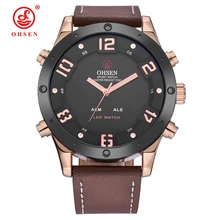 Новинка года OHSEN роскошные золотые Модные мужские Цифровые кварцевые наручные часы коричневый кожаный ремешок черный Бизнес водонепроницаемые мужские часы