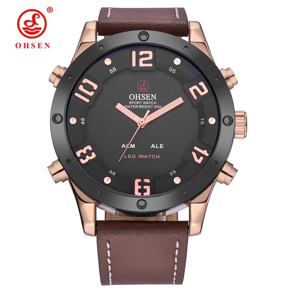 Новинка 2017 роскошные золотые модные мужские цифровые кварцевые наручные часы OHSEN