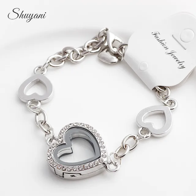 2017 New Heart Floating Locket Charm Bracelet Bangles Rhinestone 2017 New Heart Floating Locket Charm Bracelet Bangles Rhinestone Gl Living Memory Pendant Bracelets