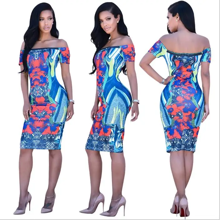 High Quality 2016 Dark Blue Floral New African Fashion Sexy Bodycon ...