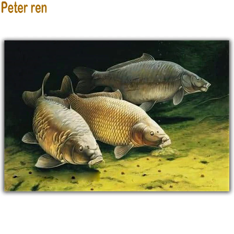 

Diy Diamond painting cross stitch animal Square/Round icon Mosaic Rhinestones full embroidery Wall painting Three Cautious Carp