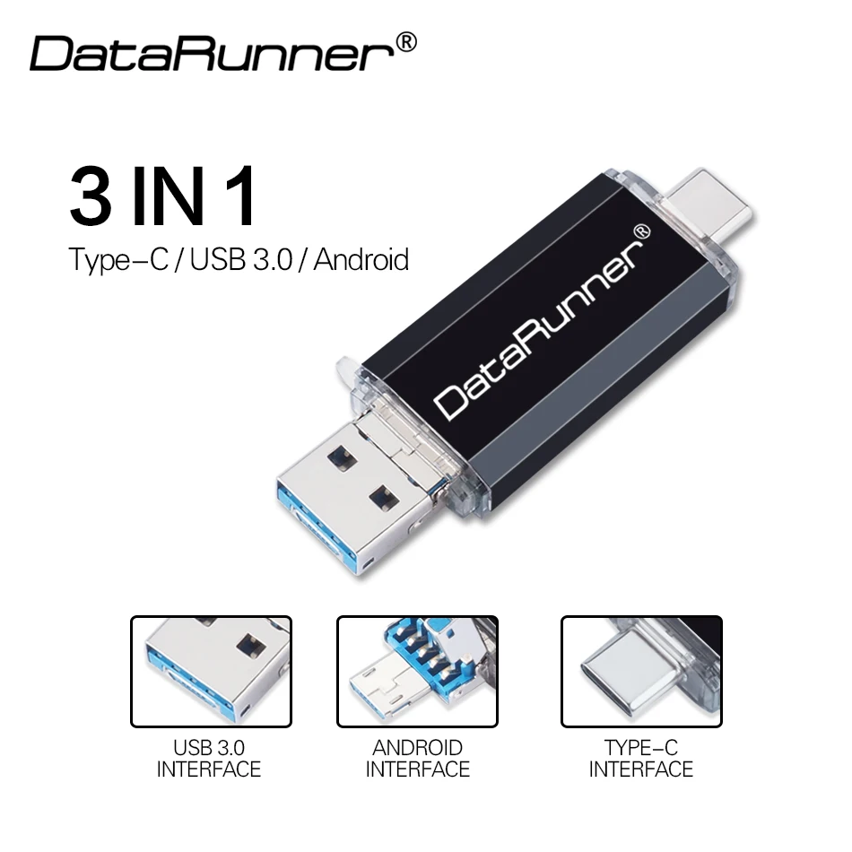 

DataRunner OTG USB Flash Drive Pen Drive 3 in 1 Type-C & Micro usb & Usb 3.0 16GB 32GB 64GB Usb Stick 128GB 256GB Pendrive