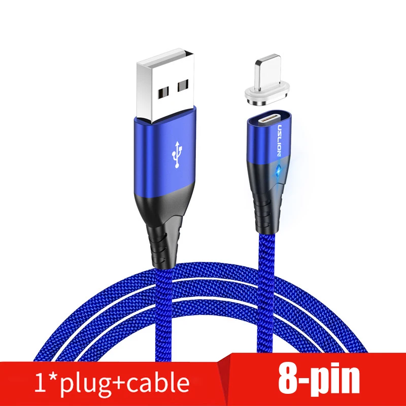 Магнитный кабель USLION Micro USB Type C для iPhone XS Max XR Samsung S10 3A кабель для быстрой зарядки Type-C Магнитный кабель для зарядки 1 м 2 м - Цвет: Blue For IOS