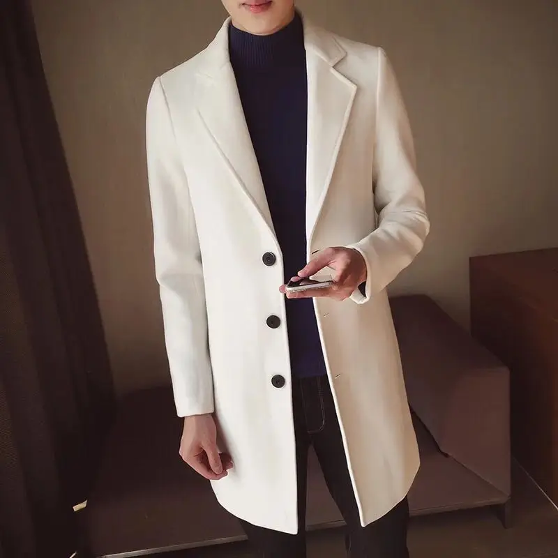 

Long windbreaker in men's coat men's winter Korean version of slim fit woolen coat 2019 men coat