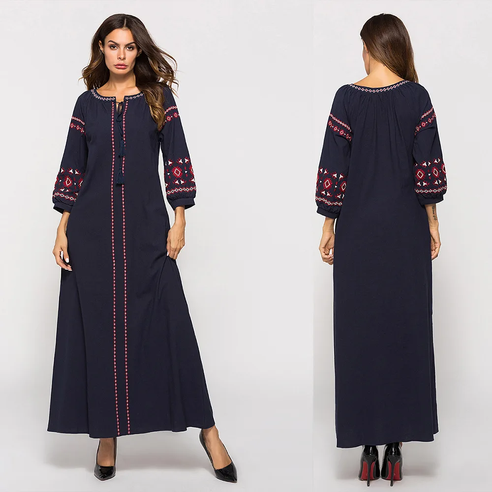 Женское длинное платье с вышивкой Abaya этнические вечерние Макси Платья на
