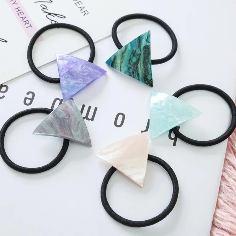 2018 New Triangle Acetate Hair Bands Hair Ring for Women Girls Horsetail Elastic Hair Rope