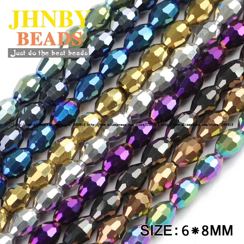 

JHNBY Rice grains Austrian crystal beads oval shape plated color 50pcs 6*8mm Loose beads Jewelry bracelet accessories making DIY