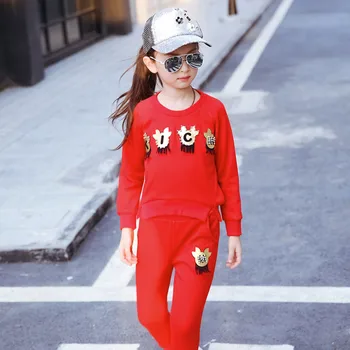 

Autumn Winter Children's Korean New Girls Thicken Suits Two Pieces Kids Clothing Sets Yellow Red Cotton Letters