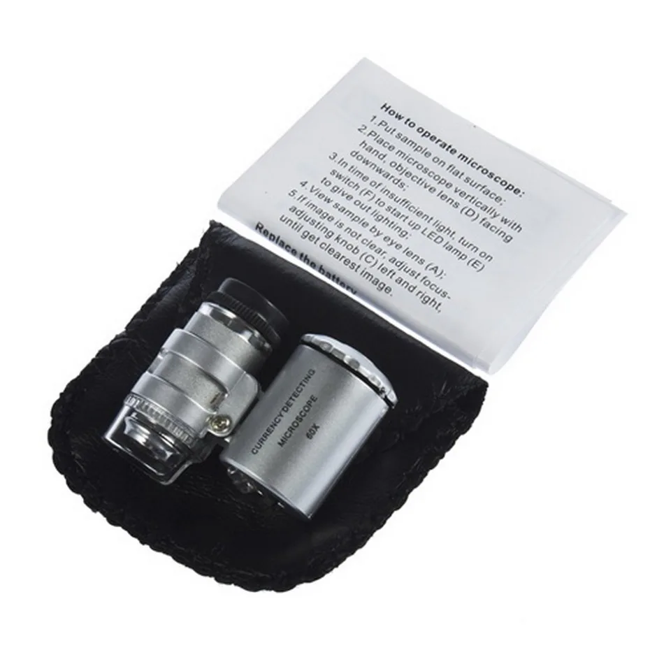 

1pc Mini Microscope Pocket 60x Magnifier Handheld Jeweler LED Lamp Light Loupe Brand New