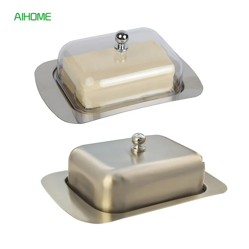 

Stainless Steel Butter Dish Cheese Plate with Lid Cheese Container Server Cake Storage Tray Dinnerware