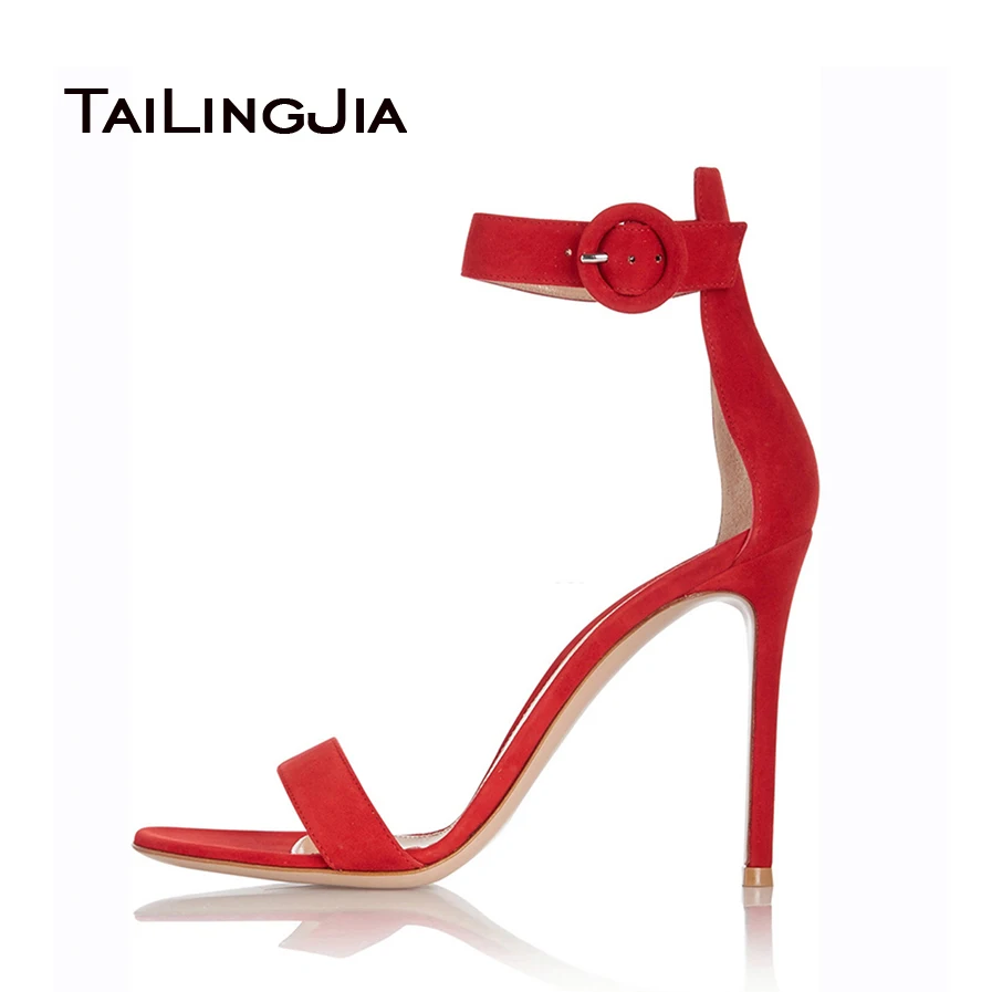 

2017 New Fashion Woman Party Dress Open Toe Ankle Buckle High Heel Suede Caged Sandals Stilettto Big Size Comfort Shoes Hot Sale